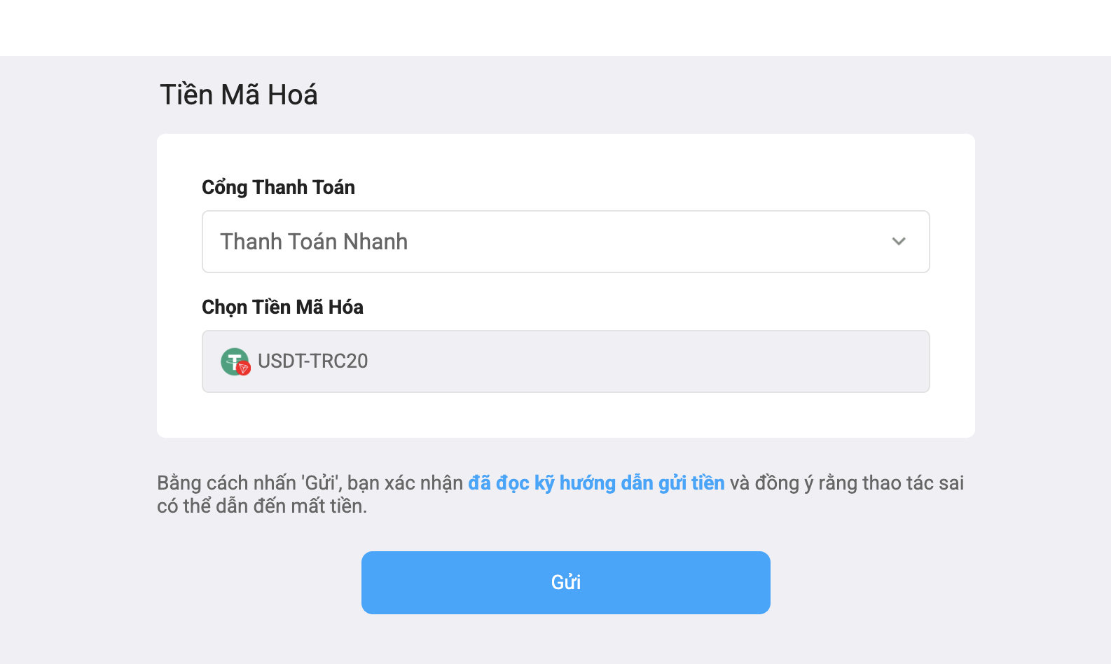 Giao diện nạp tiền Fun88 bằng tiền ảo USDT bảo mật ẩn danh mạng TRC20 xu hướng 2026
